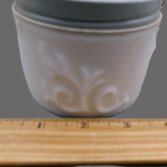 Vintage Milk Glass Creme Vanity Jar with Blue Screw on Lid - Picture 8 of 8